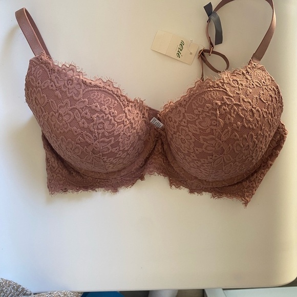New NWT Aerie Real Power Plunge Push Up Eyelash Lace Bra Rose Pink Mauve 36C - Picture 2 of 6